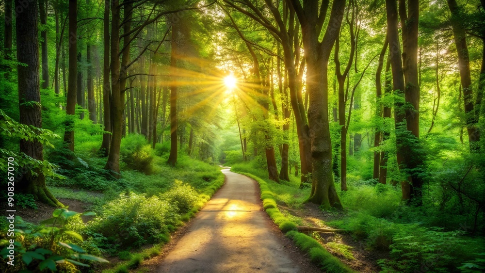 A Sun-Kissed Path Through a Green Oasis AI Generated A Sun-Kissed Path Through a Green Oasis AI Generated