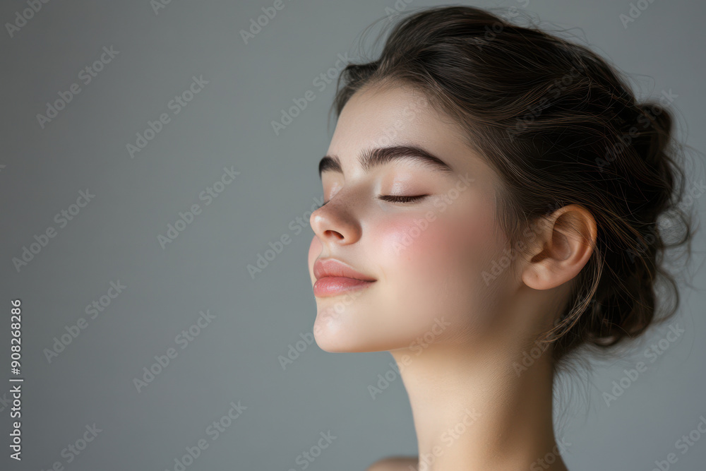 A close up of a girl's face with her eyes closed A close up of a girl's face with her eyes closed