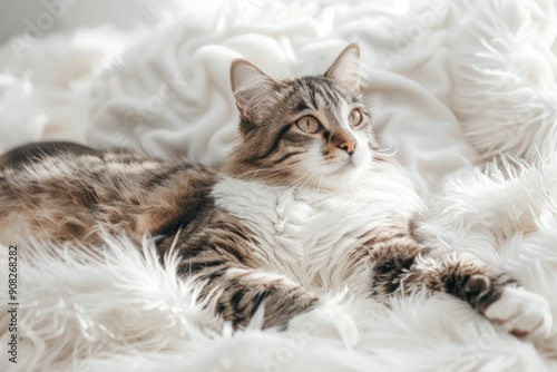 Wallpaper Mural A cat relaxing on a soft, white blanket Torontodigital.ca