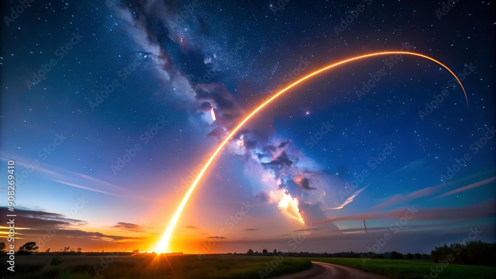 Cosmic Canvas: A Rocket's Trail Painting the Night Sky generative AI Cosmic Canvas: A Rocket's Trail Painting the Night Sky generative AI
