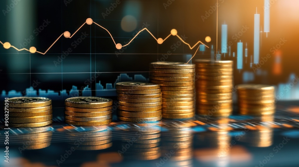 Financial Growth and Investment: Stacks of Coins and Charts