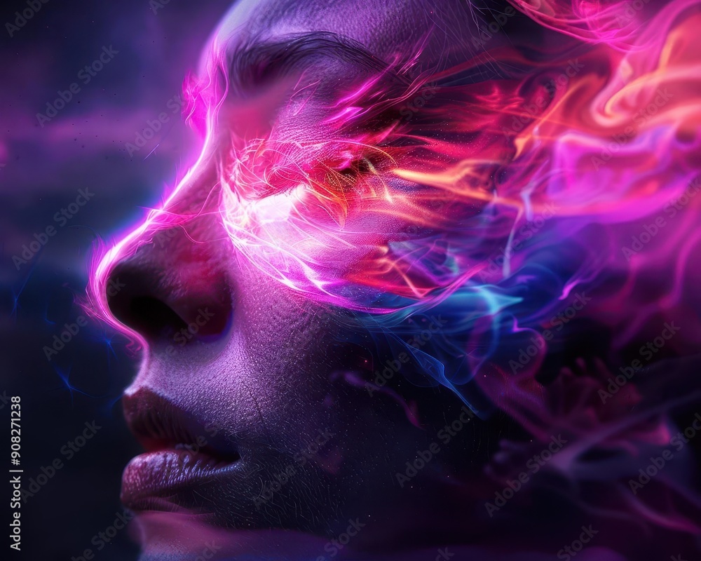 Thought reading scene with a person enveloped in a glowing aura, Mystical, Soft hues, Digital painting Thought reading scene with a person enveloped in a glowing aura, Mystical, Soft hues, Digital painting