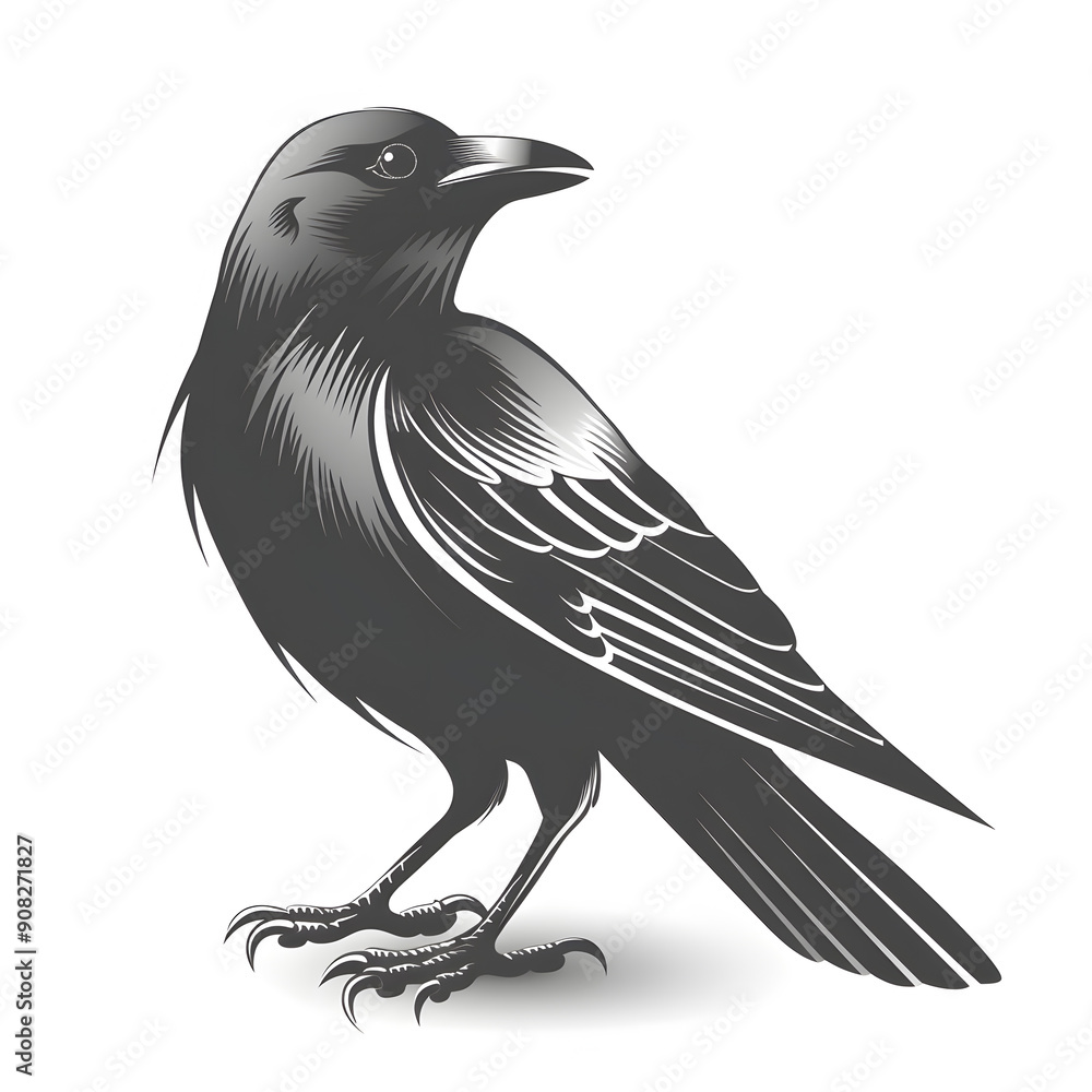 Obraz premium An artists intricate illustration of a raven with detailed feathers is ideal for nature and wildlifethemed design, highlighting skill and capturing the essence of the bird