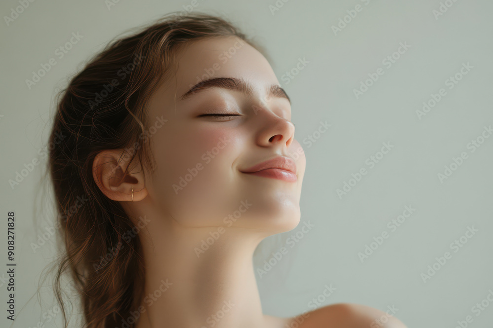 A close up of a girl's face with her eyes closed A close up of a girl's face with her eyes closed
