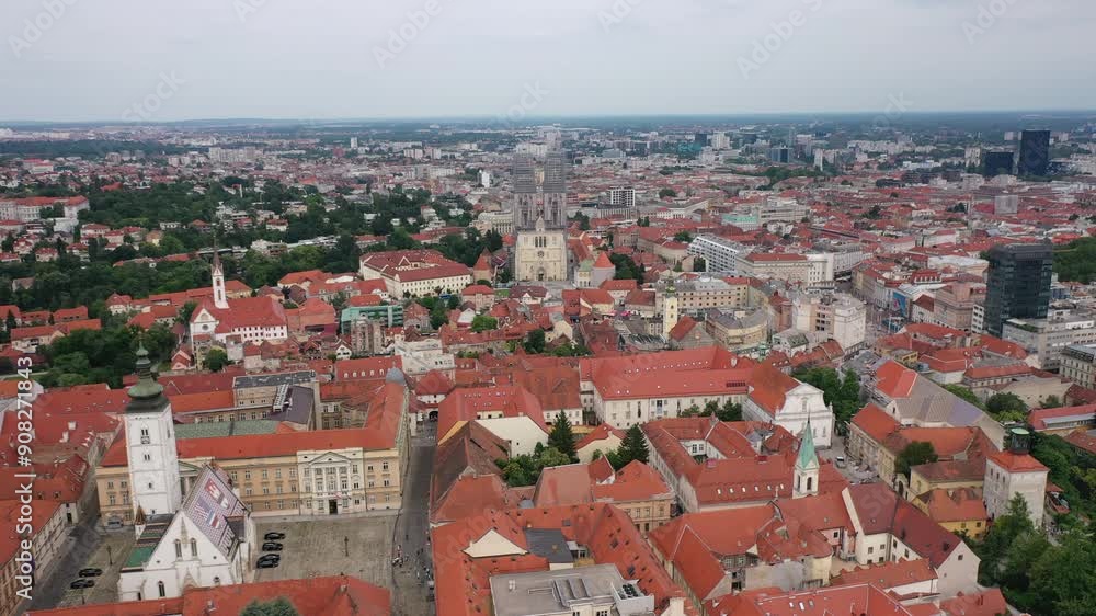 Panoramic view of Upper Town Zagreb, St. Mark's square, cathedral, historic landmarks. Discover the breathtaking panoramic view of Zagreb's Upper Town, featuring St. Mark's Square and the cathedral Panoramic view of Upper Town Zagreb, St. Mark's square, cathedral, historic landmarks. Discover the breathtaking panoramic view of Zagreb's Upper Town, featuring St. Mark's Square and the cathedral