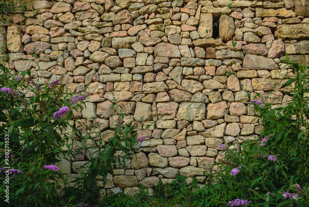 stone wall, texture, Medieval natural stone wall, pink granite, French masonry stone wall, background for photo.,moss, plants on the stone wall stone wall, texture, Medieval natural stone wall, pink granite, French masonry stone wall, background for photo.,moss, plants on the stone wall