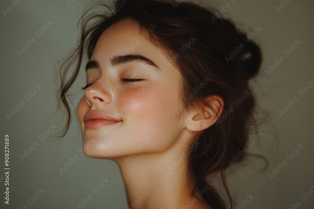 A close up of a girl's face with her eyes closed A close up of a girl's face with her eyes closed