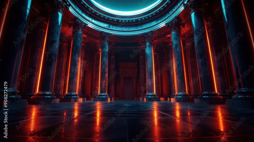 Obraz premium 3D projection mapping on a historic monument, blending technology with history, Scifi, Cool tones, Digital art