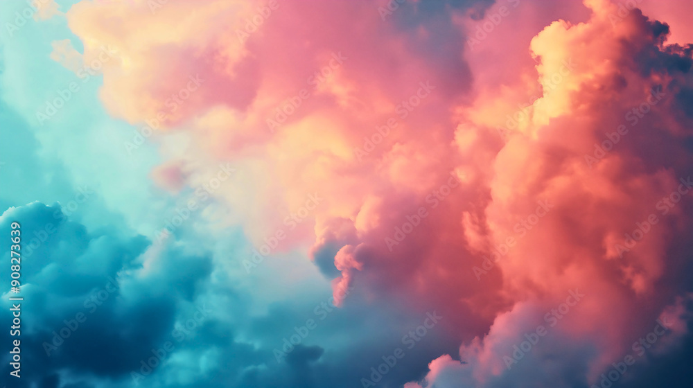 Light pastel pink and blue color clouds on the sky. Bright summer weather, heaven wallpaper, soft sunrise or sunset cloudscape, fluffy, dream, fantasy Light pastel pink and blue color clouds on the sky. Bright summer weather, heaven wallpaper, soft sunrise or sunset cloudscape, fluffy, dream, fantasy