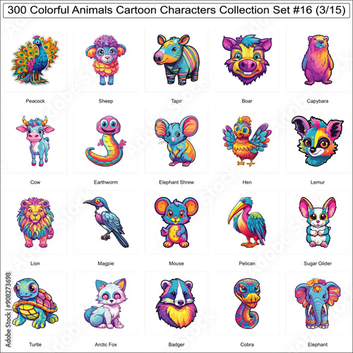 Colorful Animals Cartoon Characters Bundle Collection Set of 300 Animals Part 3 photo