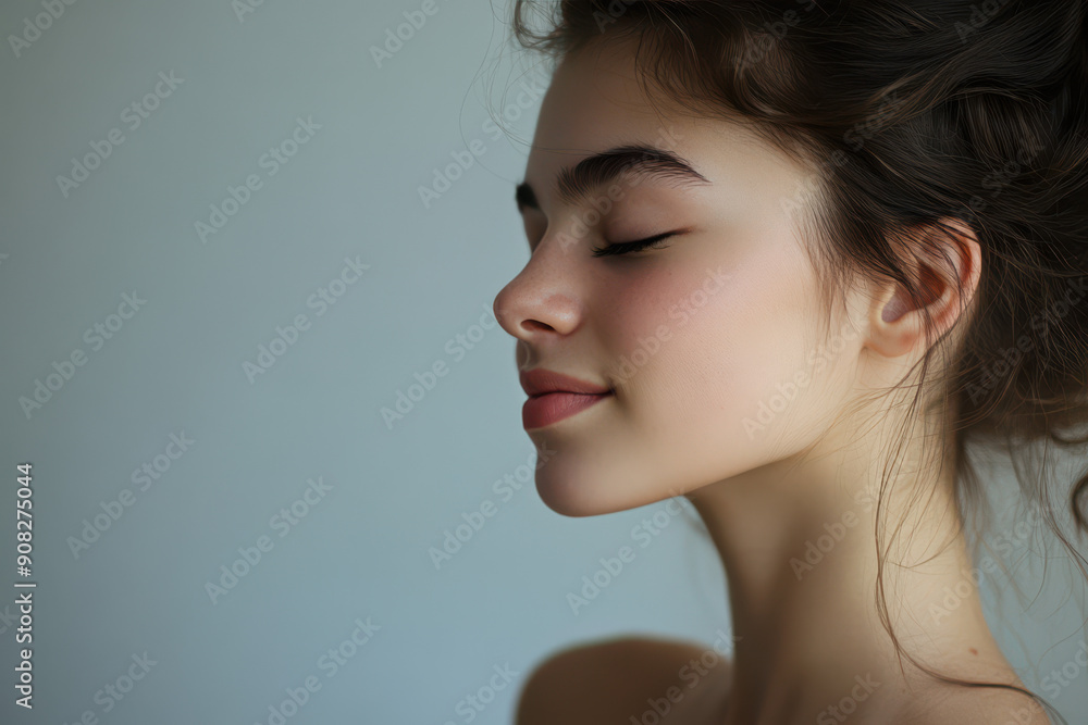 A close up of a girl's face with her eyes closed A close up of a girl's face with her eyes closed