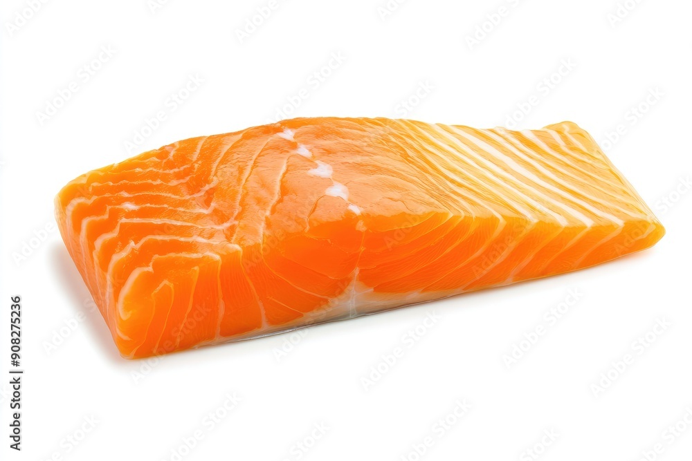 Raw Salmon Fillet with Visible Muscle Fibers Raw Salmon Fillet with Visible Muscle Fibers