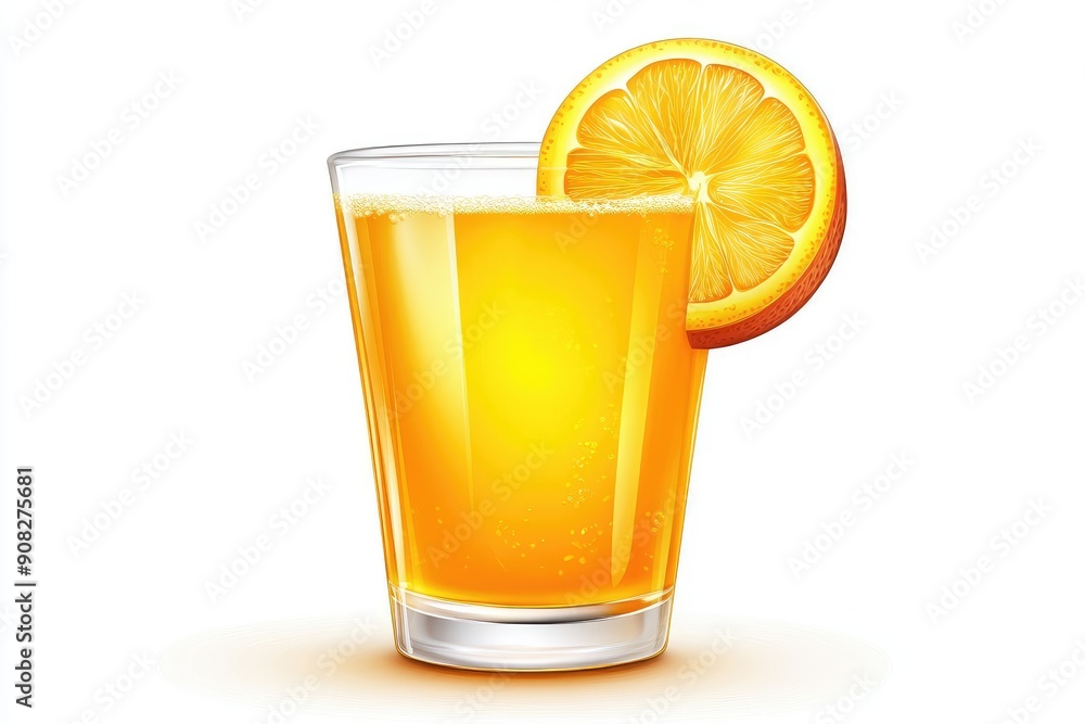 Glass of Orange Juice with Orange Slice Garnish Glass of Orange Juice with Orange Slice Garnish