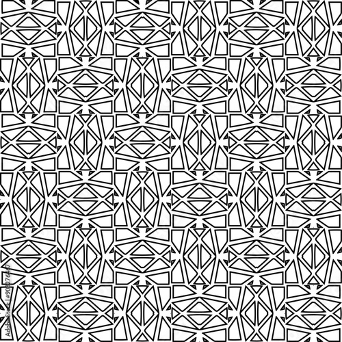  Monochrome ornamental texture with smooth linear shapes, zigzag lines, lace pattern.Abstract black  pattern for web page, textures, card, poster, fabric, textile. White background.