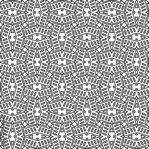  Monochrome ornamental texture with smooth linear shapes, zigzag lines, lace pattern.Abstract black pattern for web page, textures, card, poster, fabric, textile. White background.