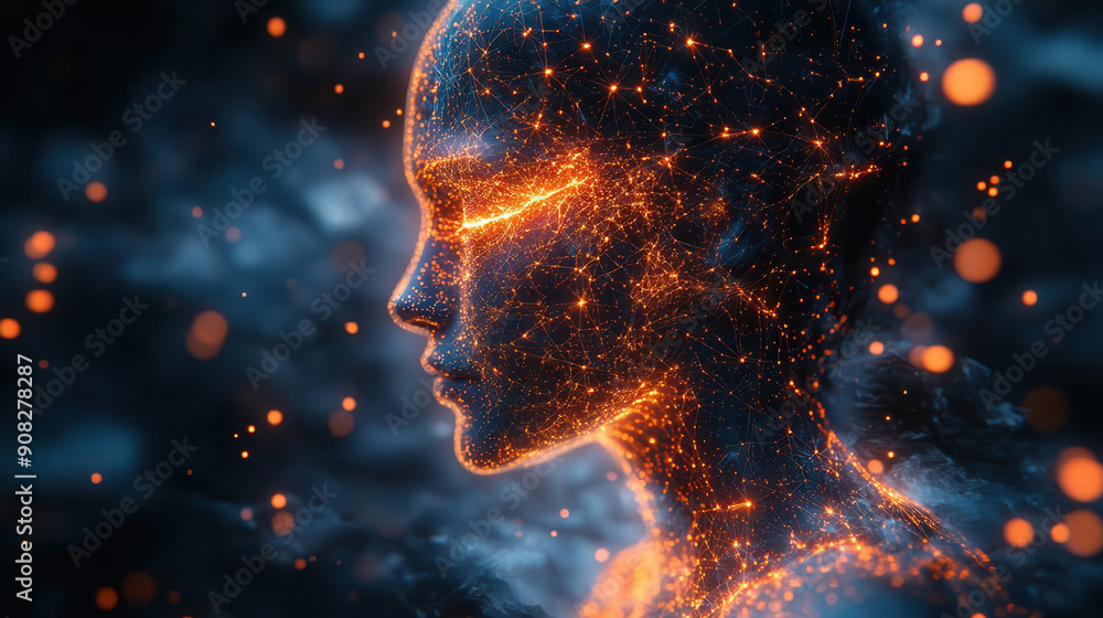 AIdriven digital identity with neural network visualization, future technology AIdriven digital identity with neural network visualization, future technology