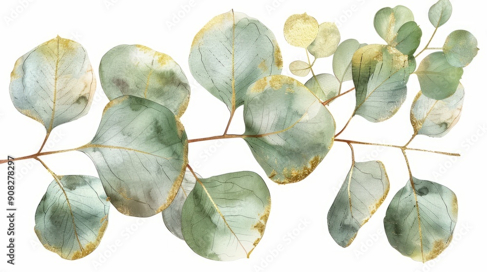 Watercolor Green and Gold Leaves 3 Watercolor Green and Gold Leaves 3