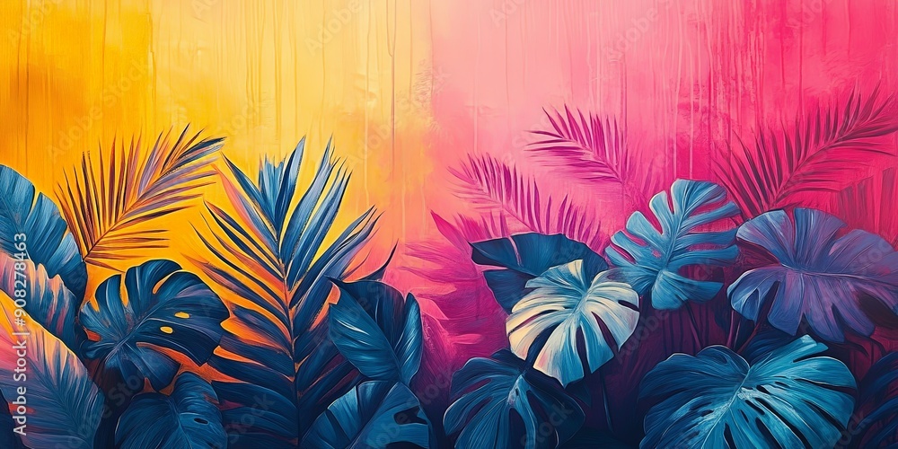Vibrant Tropical Plant Banner with Exotic Patterns Vibrant Tropical Plant Banner with Exotic Patterns