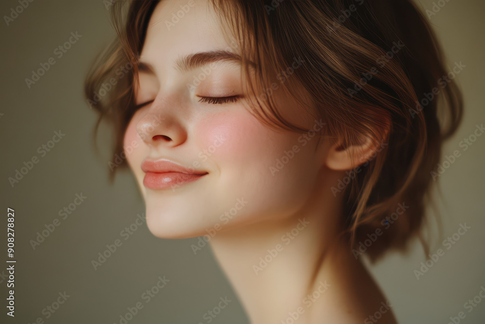 A close up of a girl's face with her eyes closed A close up of a girl's face with her eyes closed