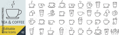 線の編集ができるコーヒーと紅茶に関するアイコンセット（アウトライン化していない）