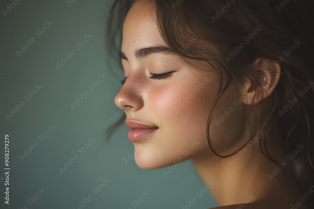 A close up of a girl's face with her eyes closed A close up of a girl's face with her eyes closed