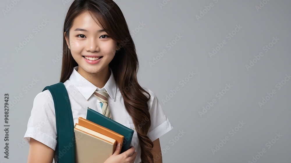 high school girl holding books on white background high school girl holding books on white background