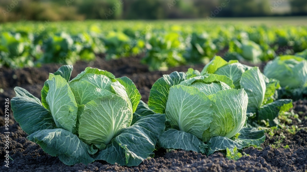 Fresh Green Cabbages in a Field Fresh Green Cabbages in a Field