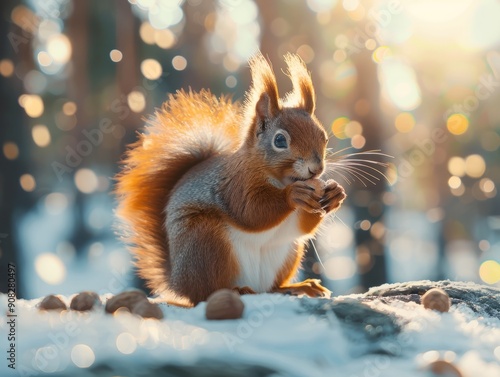 Squirrel in the Snow with a Nut 3