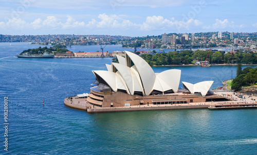 Aerial view of Sydney Opera House on Sydney Harbour, New South Wales, Australia