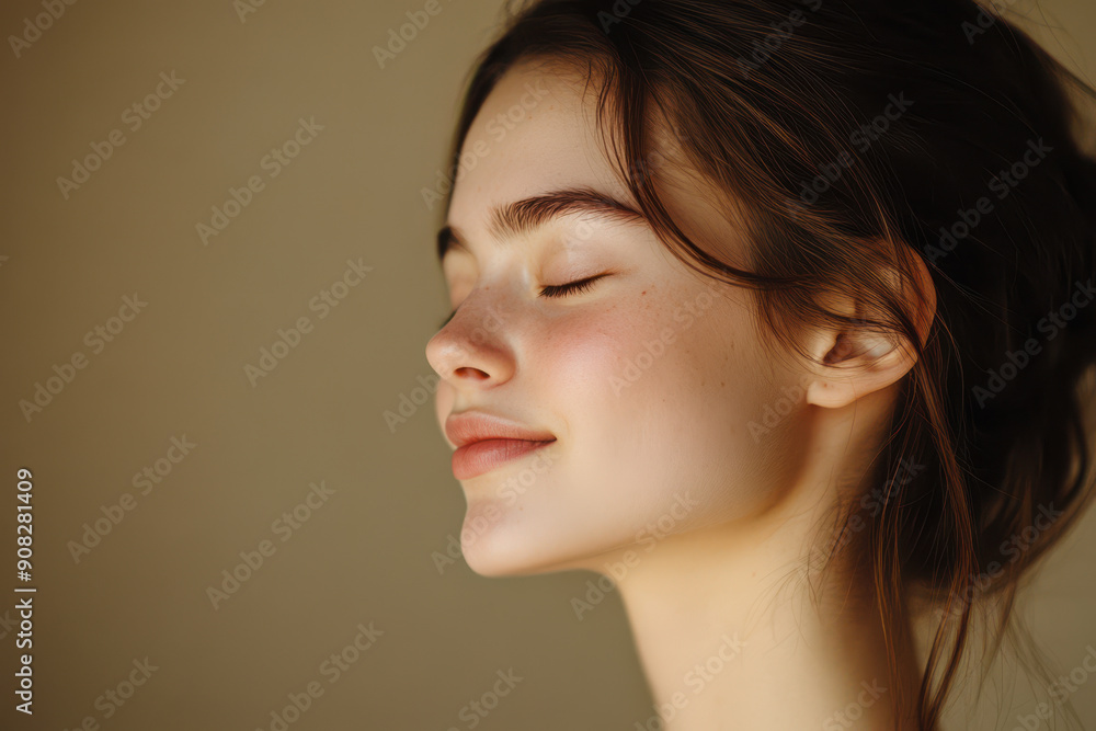 A close up of a girl's face with her eyes closed A close up of a girl's face with her eyes closed