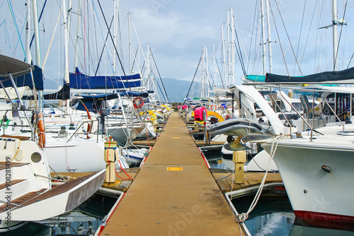 Floating pontoon in the Abell Point Marina in Airlie Beach on the coast of Queensland facing the Whitsunday Islands in the Pacific Ocean, Australia photo