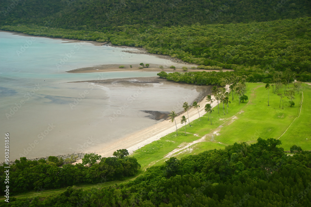 Aerial view of the beach of Funnel Bay in Airlie Beach, Queensland, Australia Aerial view of the beach of Funnel Bay in Airlie Beach, Queensland, Australia