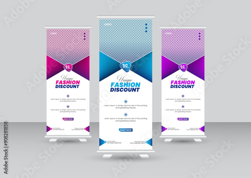 Discount fashion sale rollup banner template, fashion sale pullup banner template, vector template.