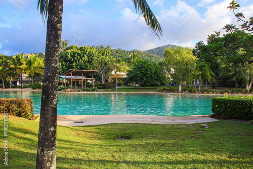 Airlie Beach Lagoon on the coast of Queensland facing the Whitsunday Islands in the Pacific Ocean, Australia photo