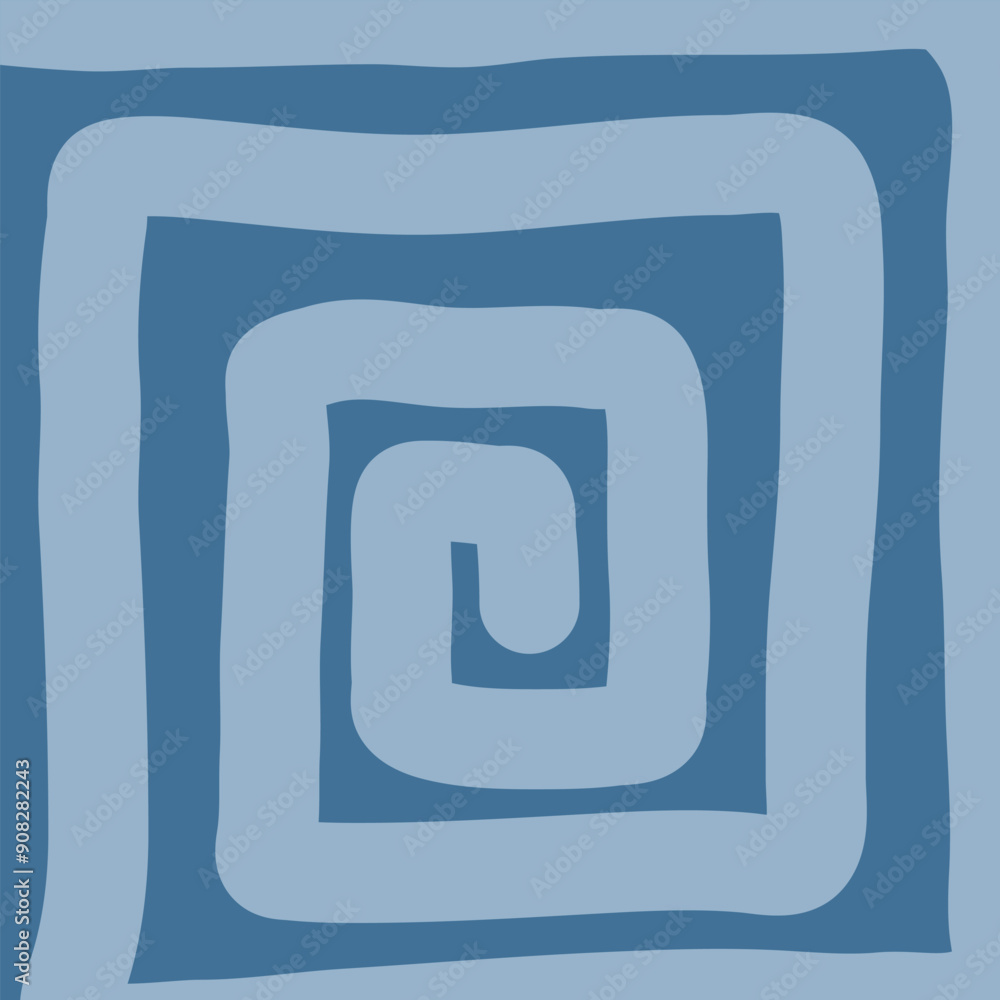 A vivid blue square that features an intricate spiral design located in its center, creating a visually striking contrast