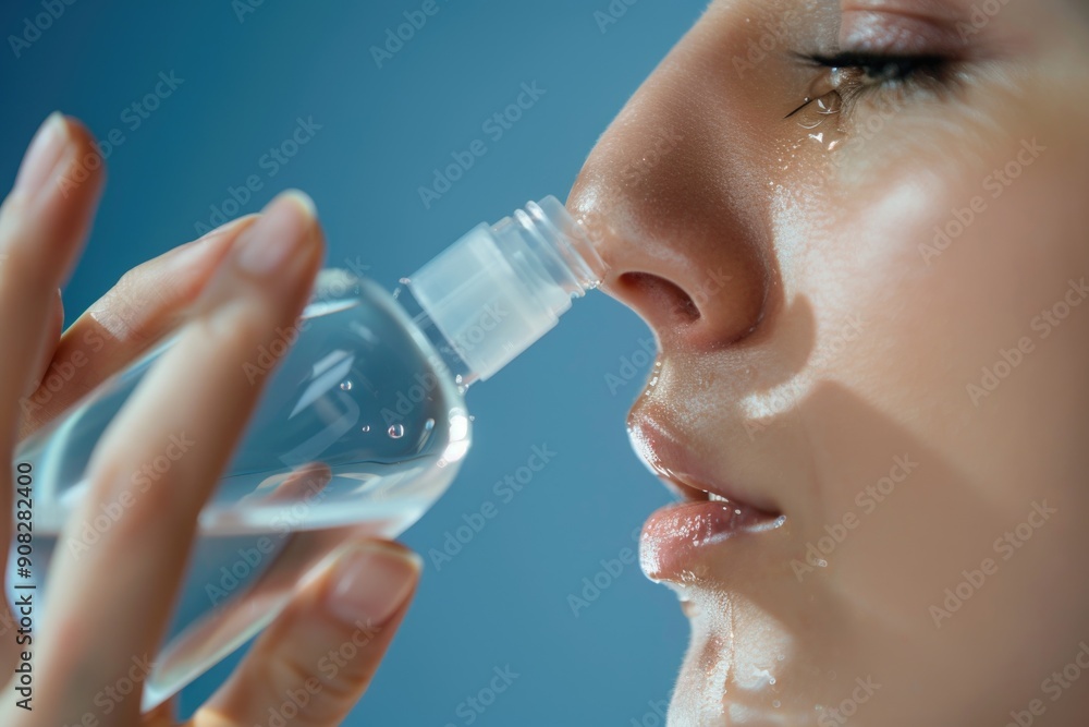 Close-up shot of someone taking a drink from a bottle of water Close-up shot of someone taking a drink from a bottle of water