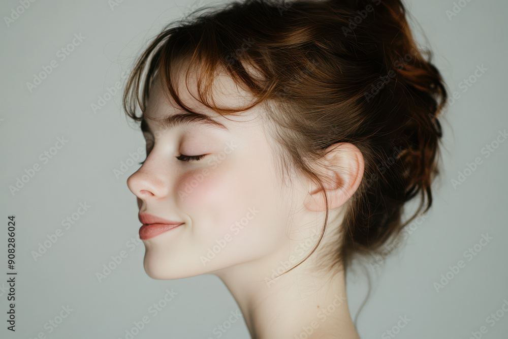 A close up of a girl's face with her eyes closed A close up of a girl's face with her eyes closed