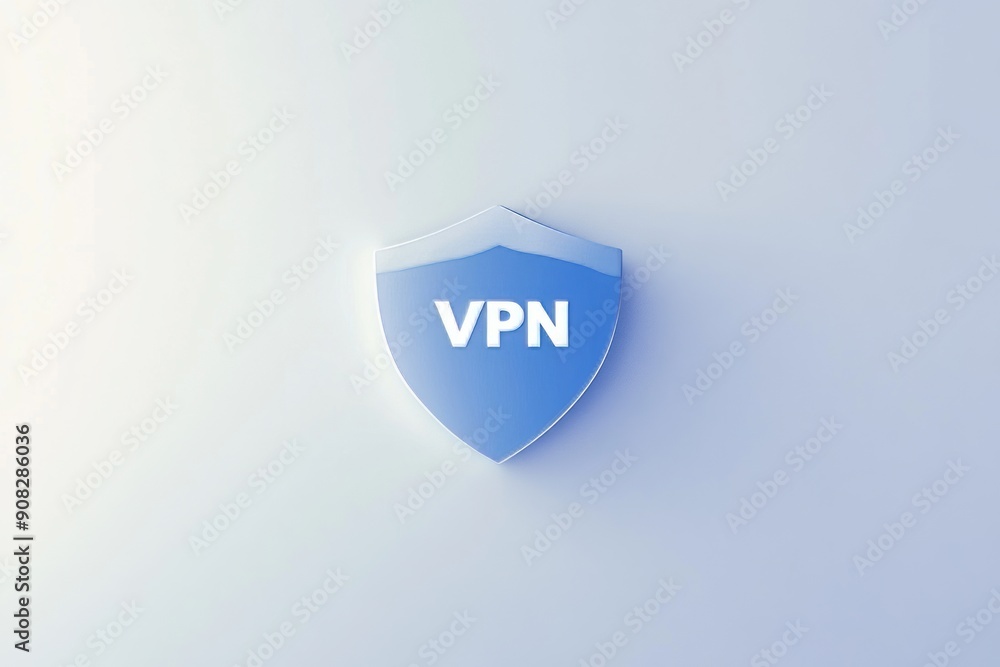 VPN shield icon on a blue background. Represents cybersecurity and internet privacy. VPN shield icon on a blue background. Represents cybersecurity and internet privacy.