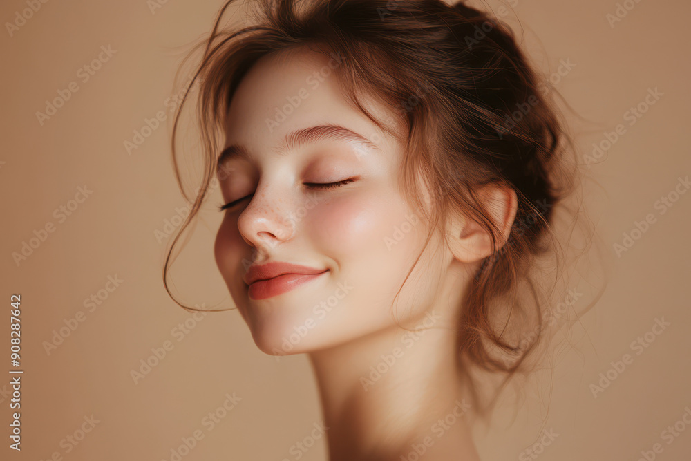 A close up of a girl's face with her eyes closed A close up of a girl's face with her eyes closed