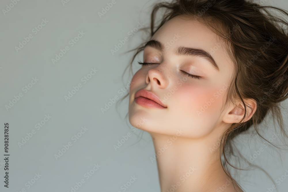 A close up of a girl's face with her eyes closed A close up of a girl's face with her eyes closed