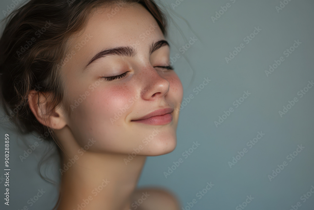 A close up of a girl's face with her eyes closed A close up of a girl's face with her eyes closed