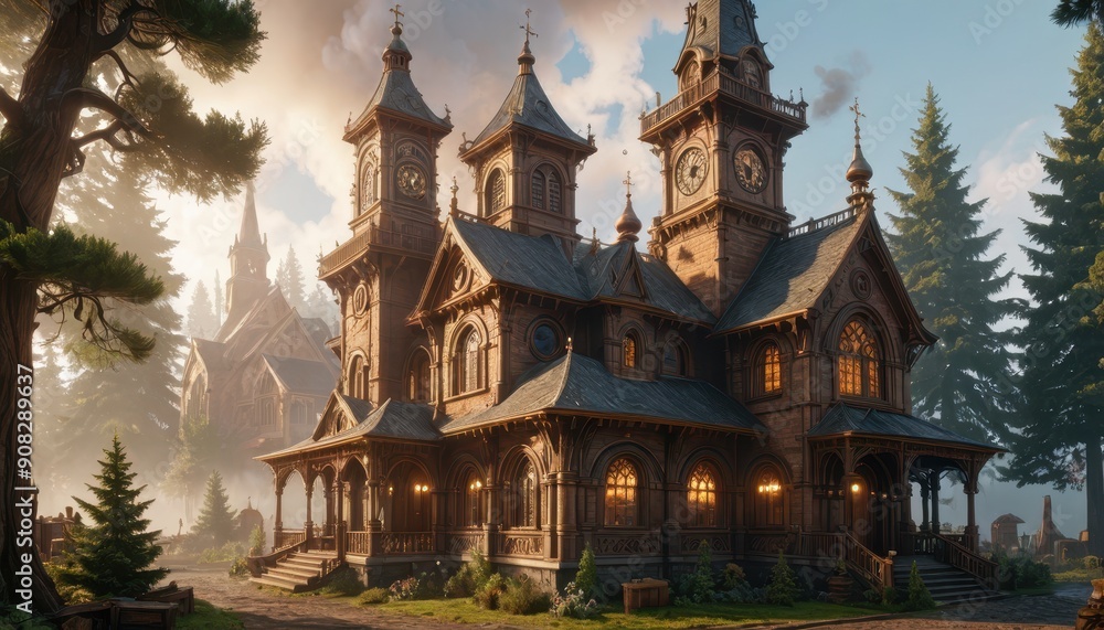 Ornate Wooden Church in the Woods. Ornate Wooden Church in the Woods.