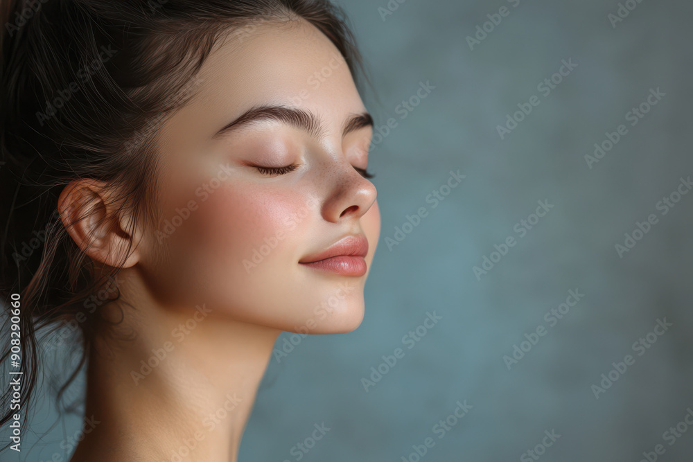Fototapeta premium A close up of a girl's face with her eyes closed