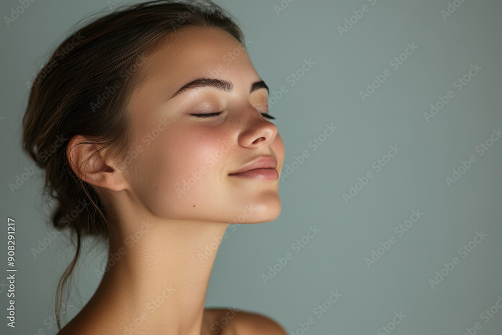 A close up of a girl's face with her eyes closed A close up of a girl's face with her eyes closed