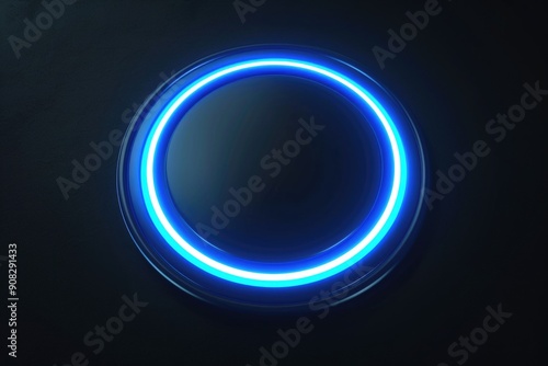 A close-up shot of a blue neon ring sitting on a black surface, emitting a bright glow