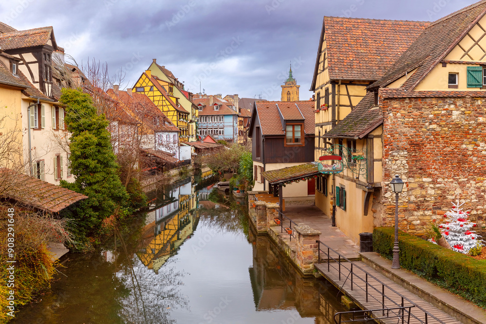 Alsatian half-timbered houses in little Venice, old town of Colmar at Christmas time, Alsace, France Alsatian half-timbered houses in little Venice, old town of Colmar at Christmas time, Alsace, France