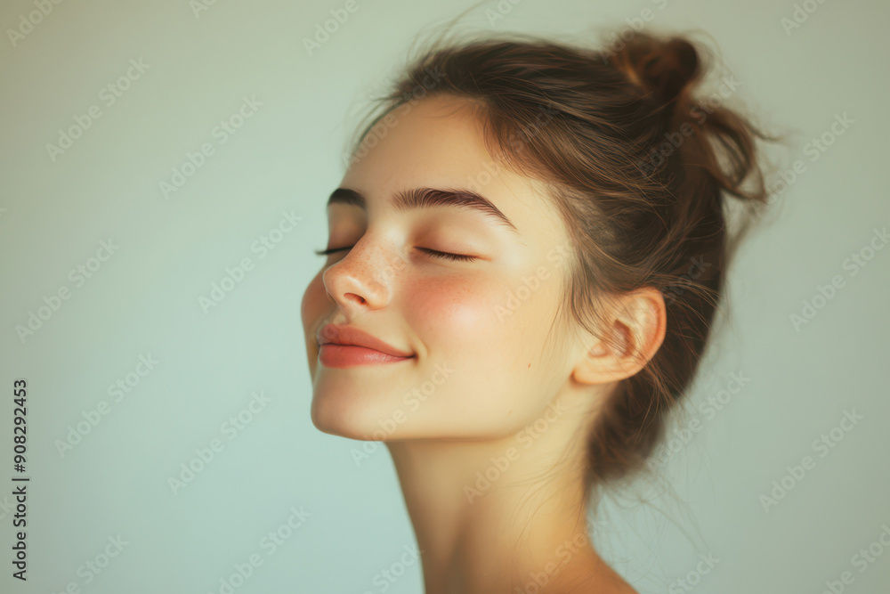 A close up of a girl's face with her eyes closed A close up of a girl's face with her eyes closed