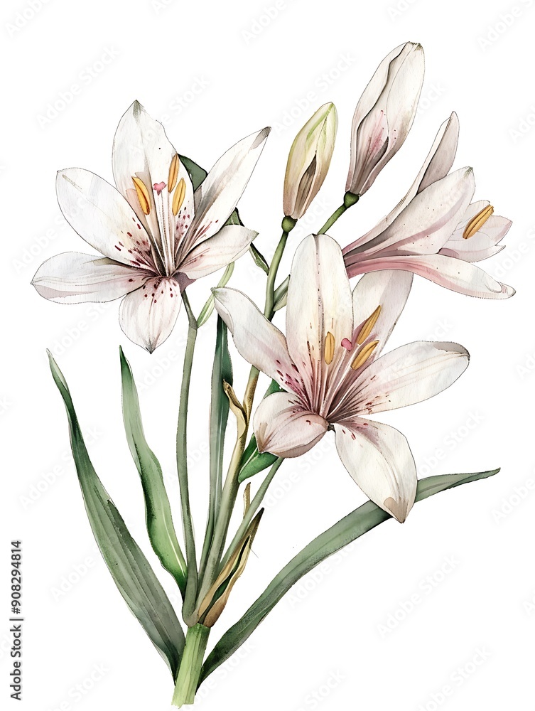 Watercolor Zephyranthes Isolated on White Background. Beautiful Zephyranthes Flower Watercolor Zephyranthes Isolated on White Background. Beautiful Zephyranthes Flower
