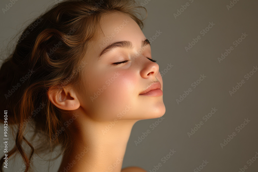 A close up of a girl's face with her eyes closed A close up of a girl's face with her eyes closed