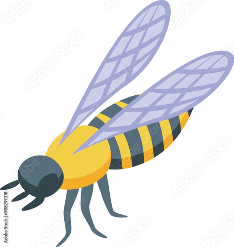 Honey bee with spread wings is flying and ready to pollinate